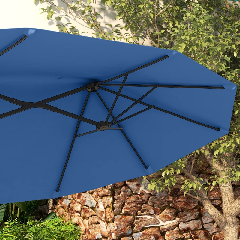 Outsunny Double-sided Patio Umbrella, 9.5' Outdoor Umbrella with Push Button Tilt and Crank, 3 Air Vents and 12 Ribs, Navy Blue