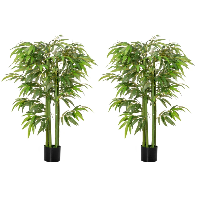HOMCOM Set of 2 4.5FT Artificial Bamboo Tree Faux Decorative Plant in Nursery Pot for Indoor Outdoor Décor