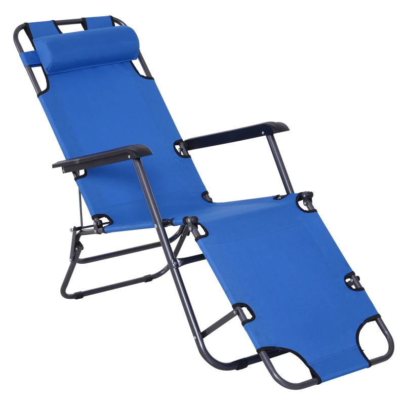 Outsunny Folding Chaise Lounge Chair, Outdoor Portable 2-Level Adjustable Recliner Zero Gravity Chair with Headrest Pillow, Armrests with Storage Mesh Pocket, Blue
