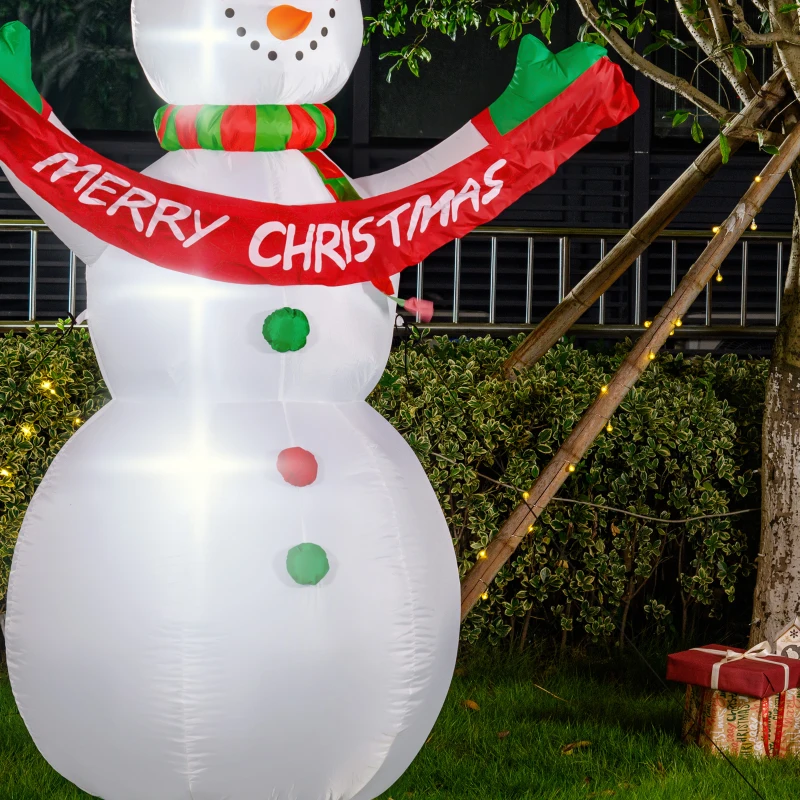 HOMCOM Inflatable Snowman Christmas Yard Outdoor Decoration with Banner LED Lights