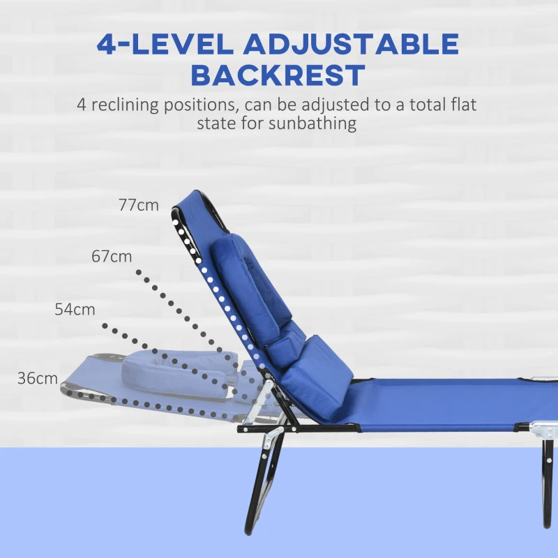 Outsunny 2PCS Adjustable Outdoor Lounge Chair, Garden Folding Chaise Lounge with Face Hole Reclining Tanning Chair Seat, Folding Camping Beach Lounging Bed w/ Head Support Blue