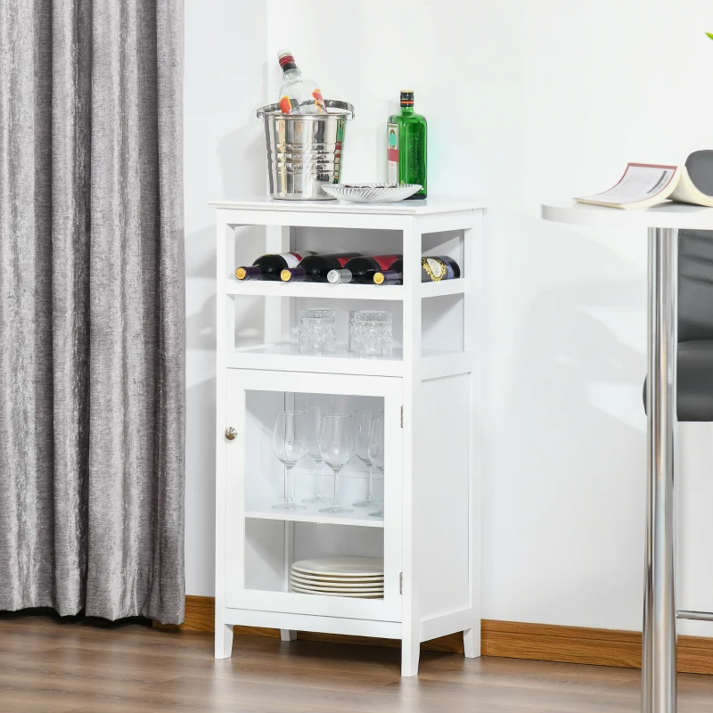 HOMCOM Wine Cabinet with 4 Bottle Wine Rack, Open Shelf, Acrylic Door Cabinet with Adjustable Shelf, White