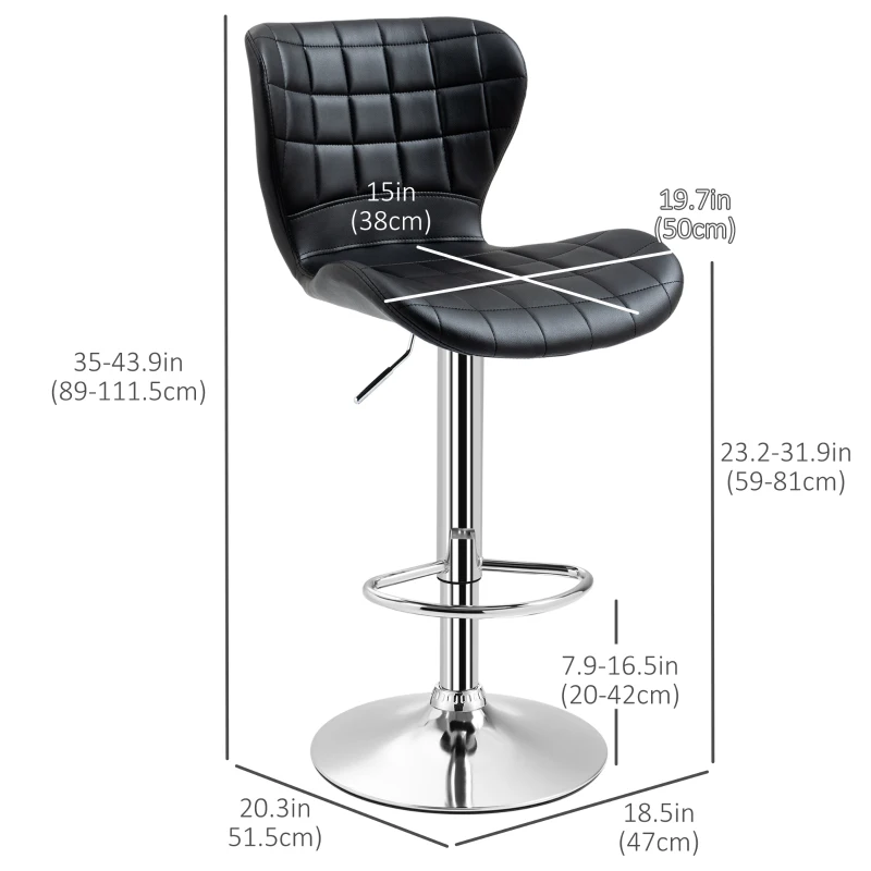 HOMCOM Set of 2 Counter Height Bar Stools Swivel Stool Height Adjustable Bar Chairs with Footrest for Kitchen Dining Home Pub, Black