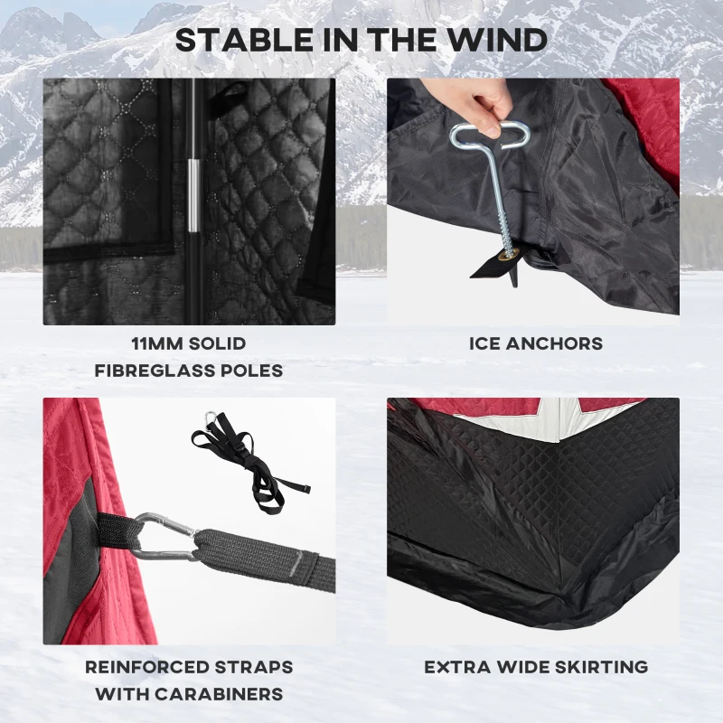 Outsunny 3-4 Person Insulated Ice Fishing Shelter, Pop up, with Oversized Doors, Windows, Vents and Carry Bag, for Low-Temp -22℉