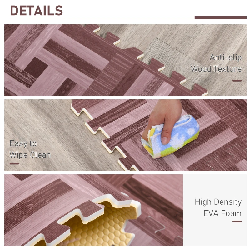 HOMCOM Soft Wood Grain EVA Foam Interlocking Floor Mats 72 Square Feet Exercise Workout Mat Kid Play Mat 18pcs