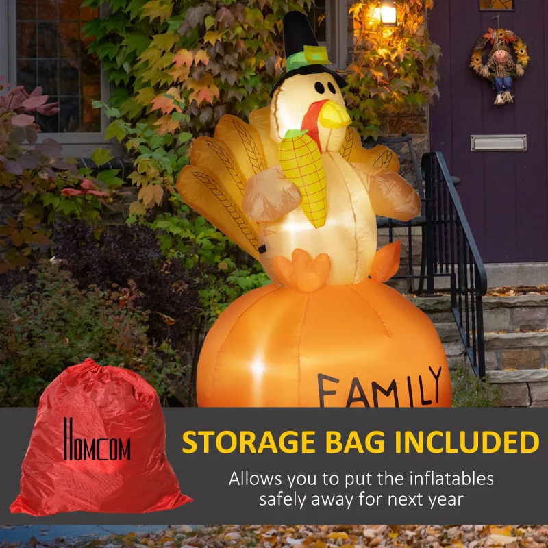 HOMCOM 4.9ft Inflatable Thanksgiving Turkey, Blow Up LED Display for Garden Indoor Outdoor