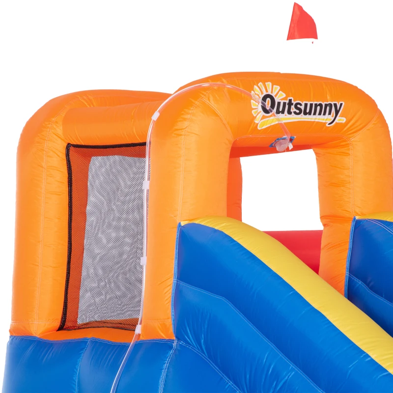 Outsunny 5-in-1 Water Slide Kids Inflatable Bounce House Space Theme Water Park Includes Slide Trampoline Pool Cannon Climbing Wall with Carry Bag, Repair Patches without Air Blower