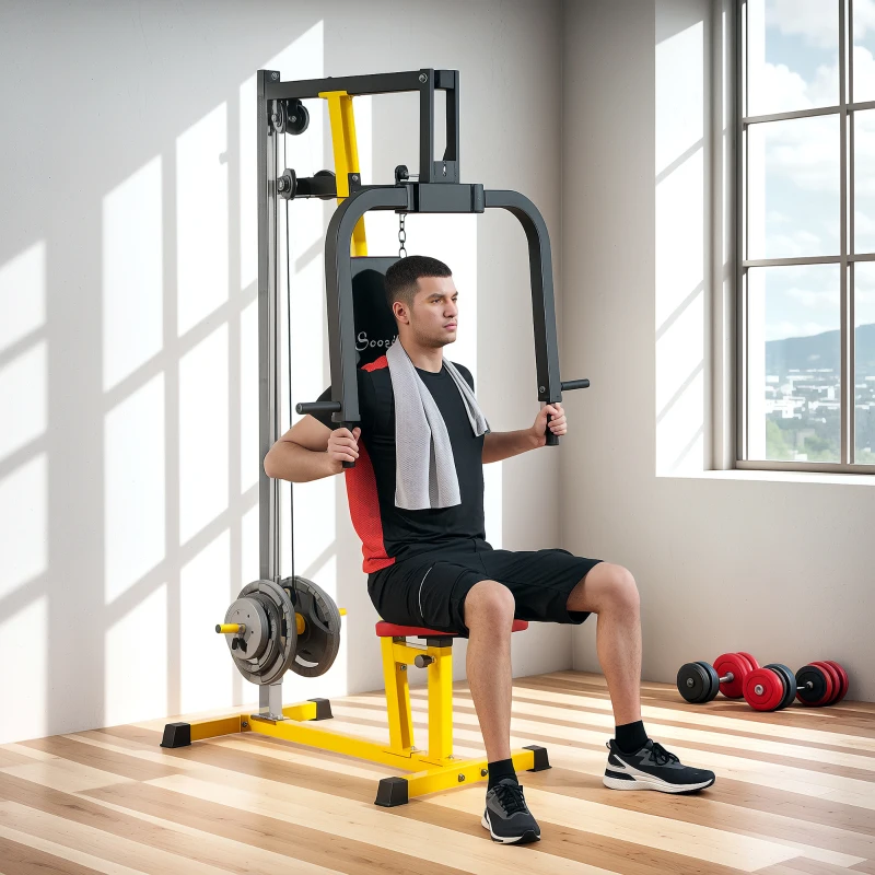 Soozier Chest Fly and Chest Press Machine for Back, Pectoral, Rear Deltoid and Shoulder Training, Yellow