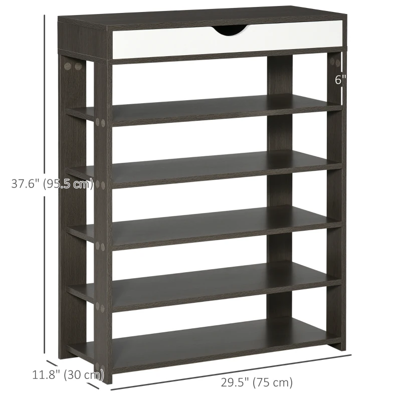HOMCOM Shoe Rack, Free Standing Shoe Cabinet with Drawer and 5-tier Storage Shelf, Shoe Storage Organizer for Entryway, Grey