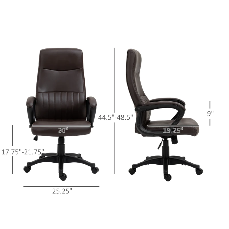 Vinsetto High Back Office Chair Swivel Executive PVC Leather Ergonomic Chair, Adjustable Height, Brown