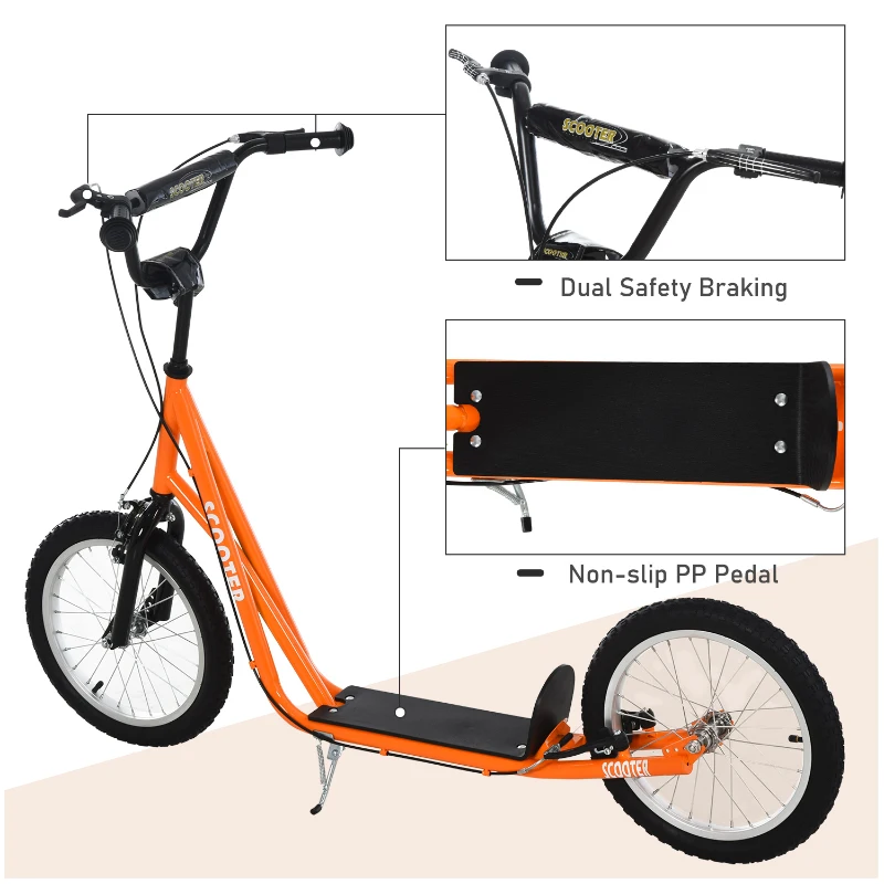 Aosom Youth Scooter Kick Scooter for Kids 5+ with Adjustable Handlebar Front and Rear Dual Brakes, Orange