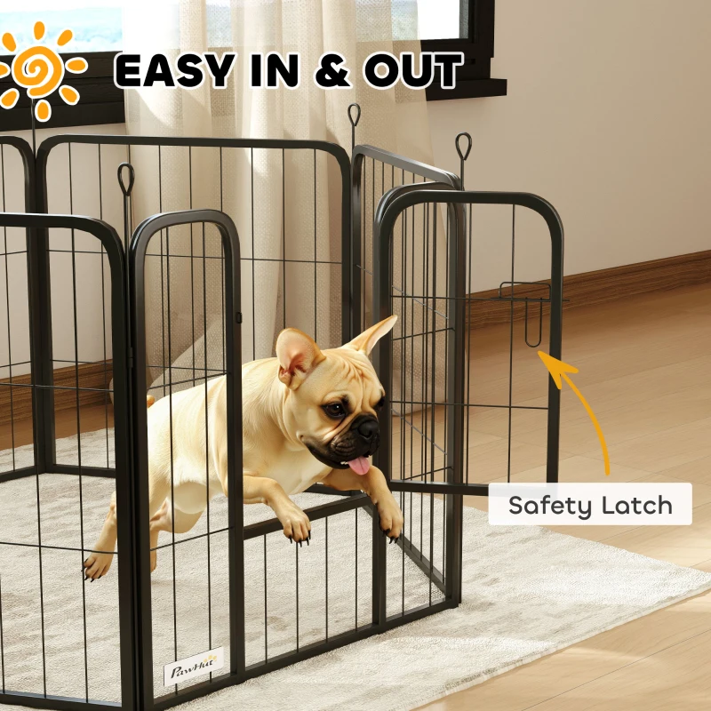 PawHut 6 Panels Heavy Duty Dog Playpen Outdoor Indoor with Door & Strap, 24" Height Portable & Foldable Pet Playpen