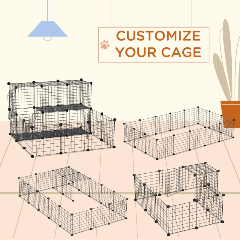 PawHut Small Animal Cage Rabbit Cage with Door, Guinea Pig Playpen, Small Animal Fence for Bunny, Chinchilla, Freret, Chinchilla, Indoor and Outdoor Use, Total 31 Panels, 41.3" x 41.3" x 27.6"