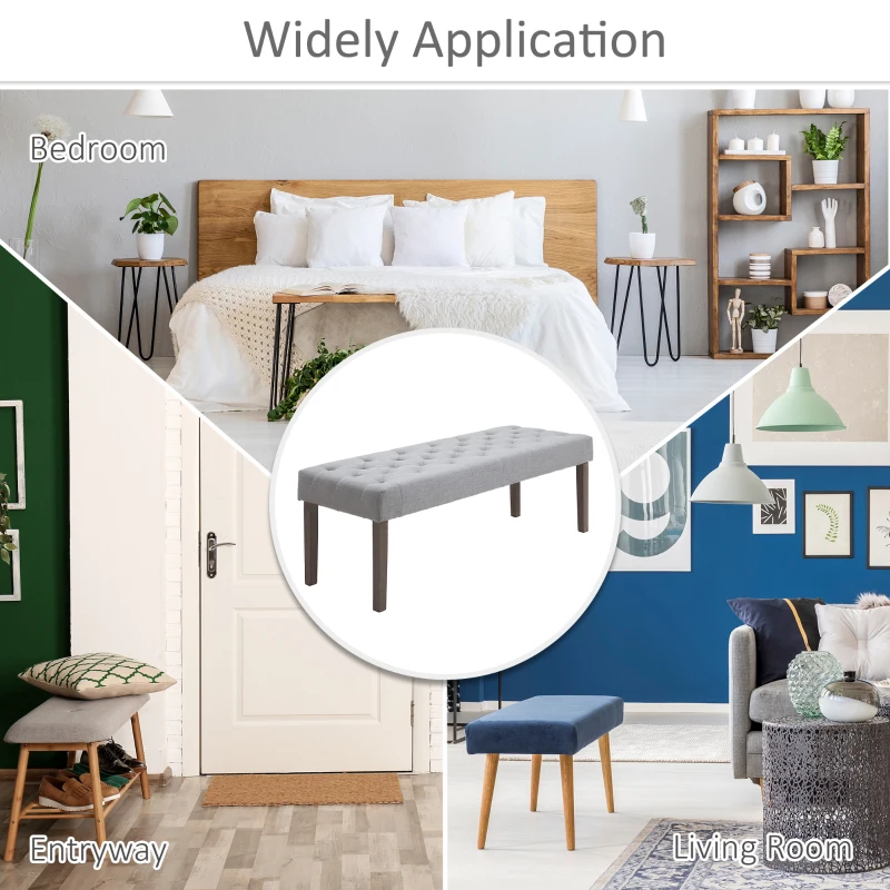 HOMCOM Simple Tufted Upholstered Ottoman Accent Bench with Soft Comfortable Cushion & Fashionable Modern Design, Grey