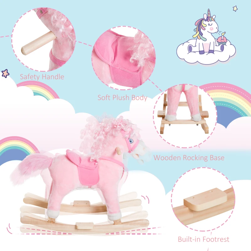 Qaba Kids Ride on Rocking Horse Toddler Plush Toy with Realistic Sounds and Swinging Tail for 3 Years Old Children