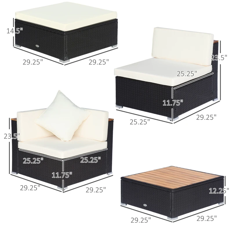 Outsunny 6 Piece Patio Furniture Set, All Weather Outdoor Rattan Sectional Sofa Couch with Chaise Lounge Sides, Coffee Table & Chairs, Conversation Set with Pillows & Cushions, Gray