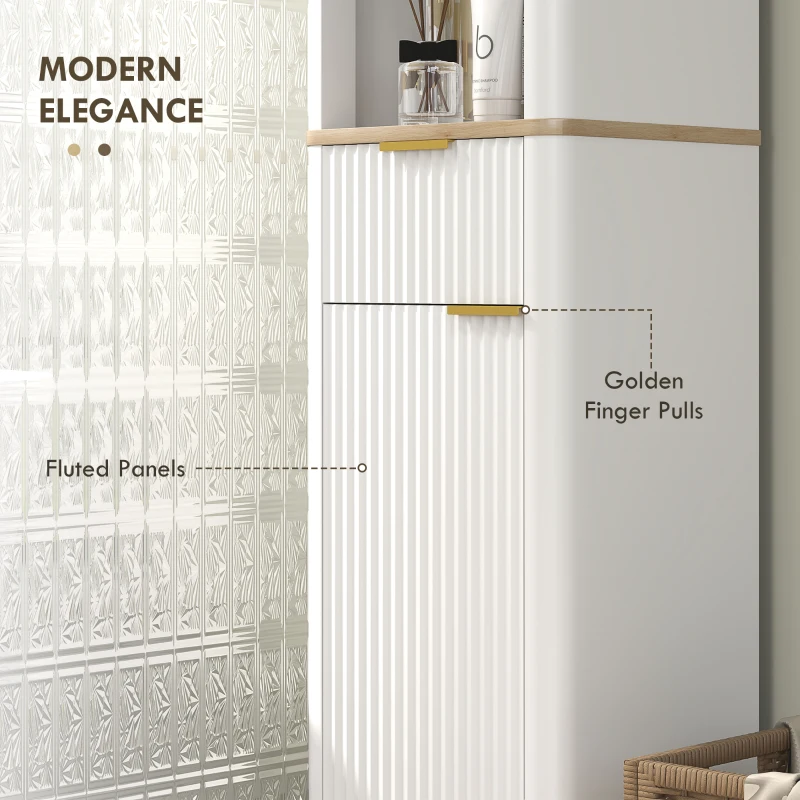 HOMCOM 67" Tall Bathroom Cabinet, Narrow Bathroom Storage Cabinet with 3 Open Shelves, Drawer and 2 Adjustable Shelves, White