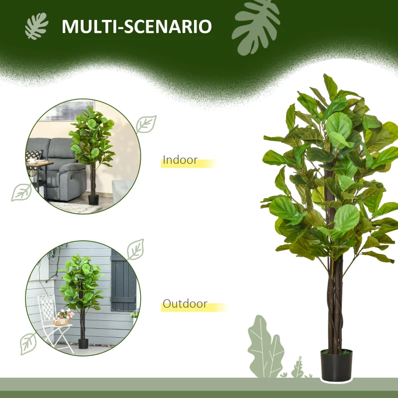 HOMCOM 5FT Artificial Fiddle Leaf Fig Tree Faux Decorative Plant in Nursery Pot for Indoor Outdoor Décor