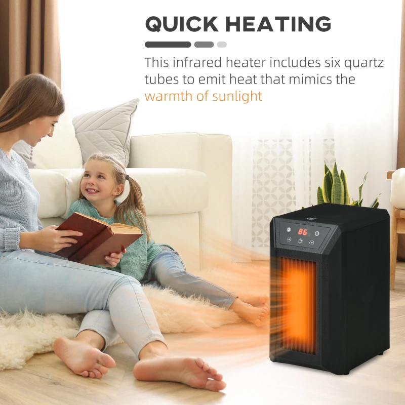 HOMCOM Electric Space Heater for Indoor Use, 1500W Fast Heating Portable Electric Heater with Infrared Quartz Heat Element, Thermostat, 3 Modes, Remote, 12h Timer