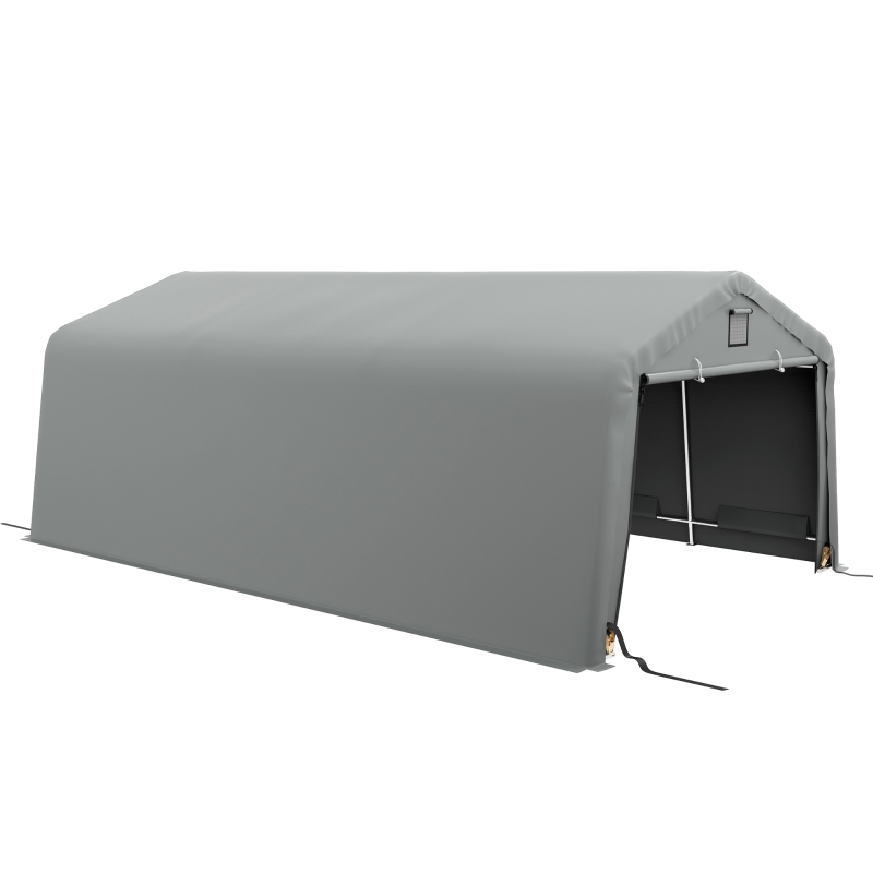 Outsunny Carport 12' x 20' Portable Garage, Heavy Duty Car Port Canopy with Ventilation Windows and Large Roll-up Door, Gray