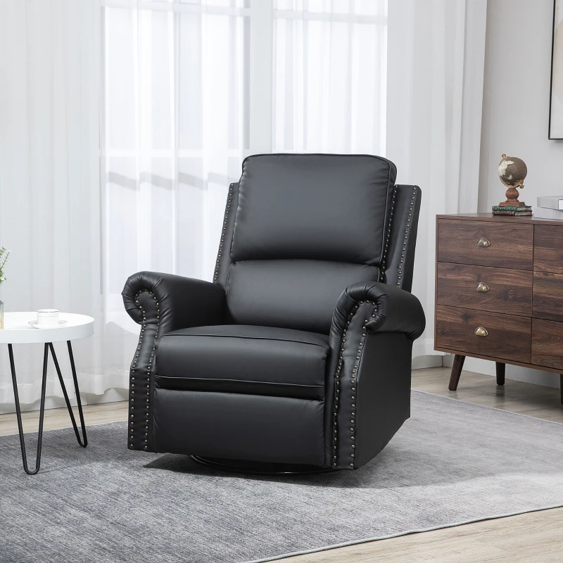 HOMCOM Manual Recliner Chair 360° Swivel Rocking Chair Sofa with PU Leather Padded Cushion and Backrest for Living Room Black