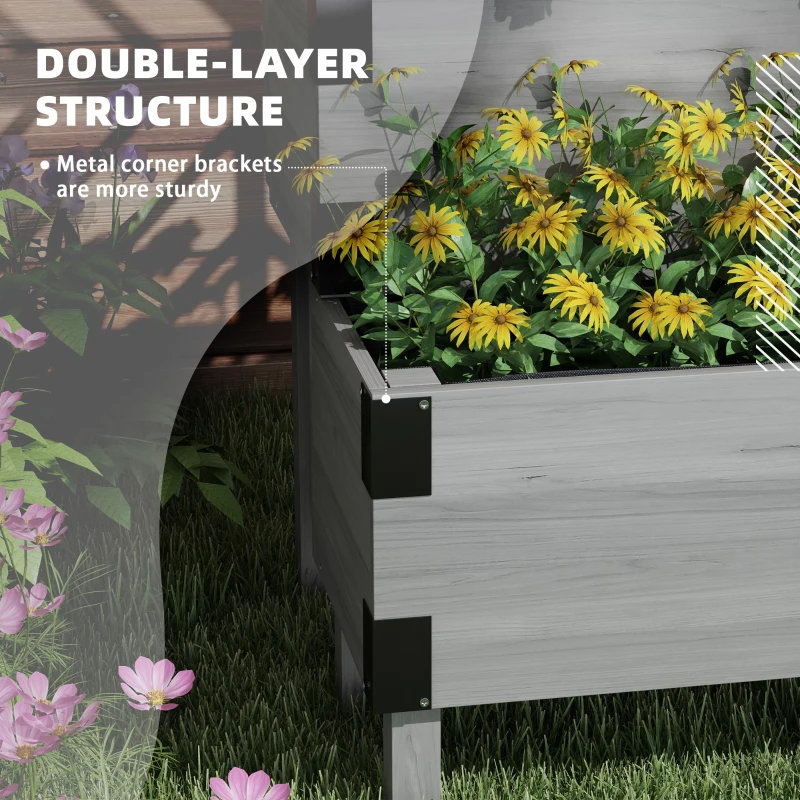 Outsunny 2 Tier Trellis Planter, Wooden Raised Garden Bed, Gray