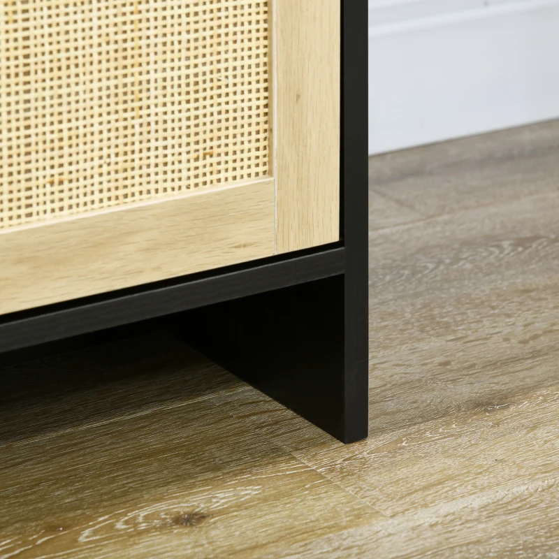 HOMCOM Kitchen Sideboard Cabinet with 3 Rattan Doors, Adjustable Shelves and Handles for Living Room, Hallway, Natural