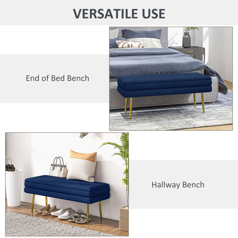 HOMCOM 39" Storage Ottoman, Velvet End of Bed Bench with Steel Legs, Foot Stool with Storage for Bedroom, Living Room
