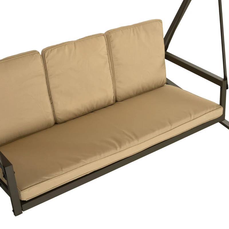 Outsunny 3 Seater Patio Swing Chair, Porch Swing with Adjustable Canopy and Removable Cushions, Outdoor Swing Seat, Beige