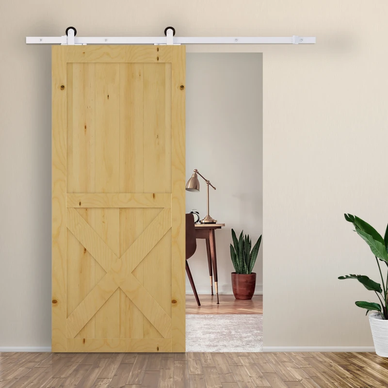 HOMCOM 6FT Sliding Barn Door Track Kit, Heavy Duty Barn Door Hardware Kit, Fit 36" Wide Door Panel (T Shape), White