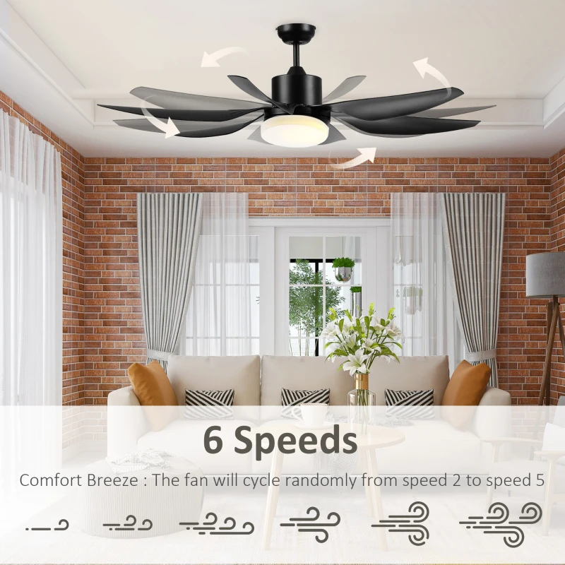 HOMCOM 52" Reversible Indoor Ceiling Fan with Light, Modern Mount LED Lighting Fan with Remote Control, for Bedroom, and Living Room, Black