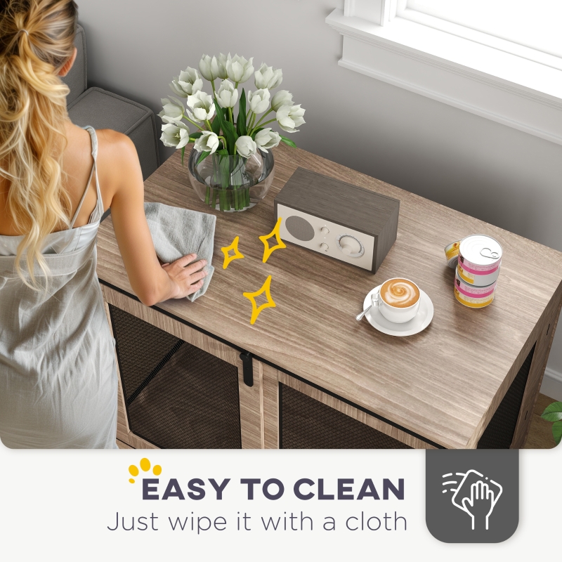 PawHut 39" Dog Crate Furniture, Dog Kennel Furniture End Table with Sliding Barn Door for Large Dogs, Walnut Brown