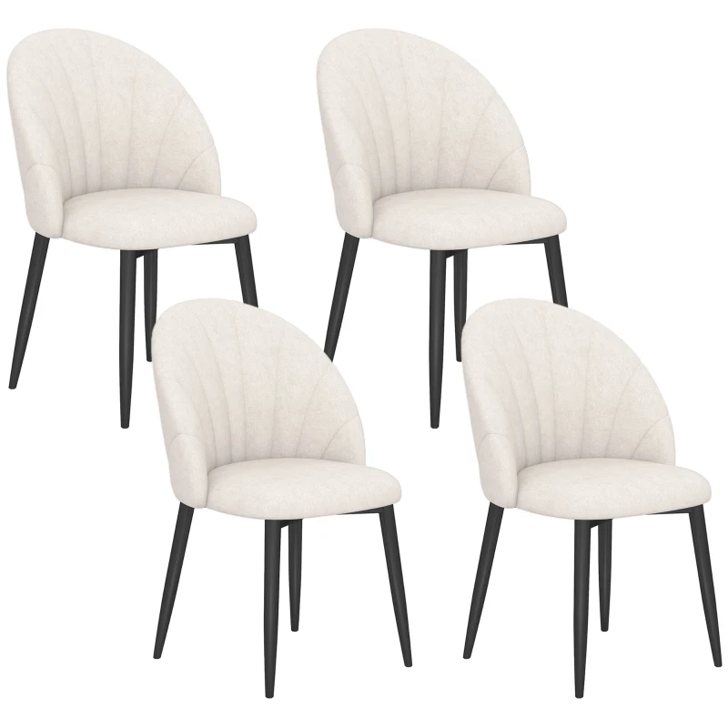 HOMCOM Modern Dining Chairs Set of 4, Upholstered Dining Room Chairs with Metal Legs, Shell Backrest, Padded Seat, Cream White
