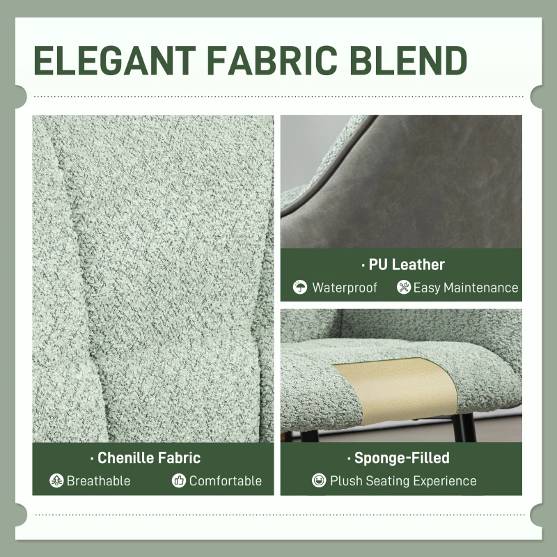 HOMCOM Accent Chair with Foot Pads, Living Room Chair with Chenille Fabric Front and PU Back, Green