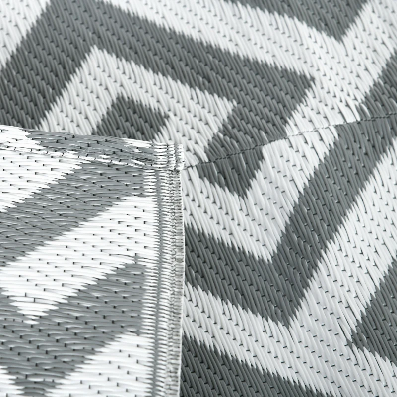 Outsunny Reversible Outdoor RV Rug, Patio Floor Mat, 5' x 8' Plastic Straw Rug for Backyard, Deck, Beach, Camping, Grey & White