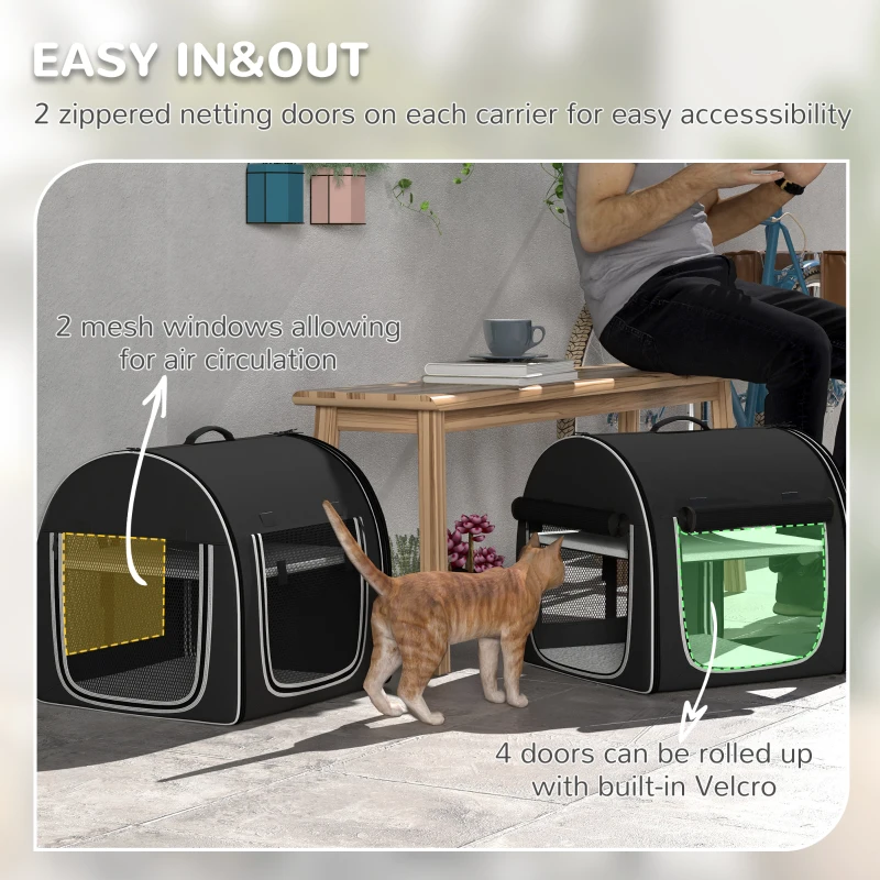 PawHut 39" Portable Soft 2 Sided Pet Cat Carrier with Divider, Two Compartment, Soft Cushions, & Storage Bag, Black
