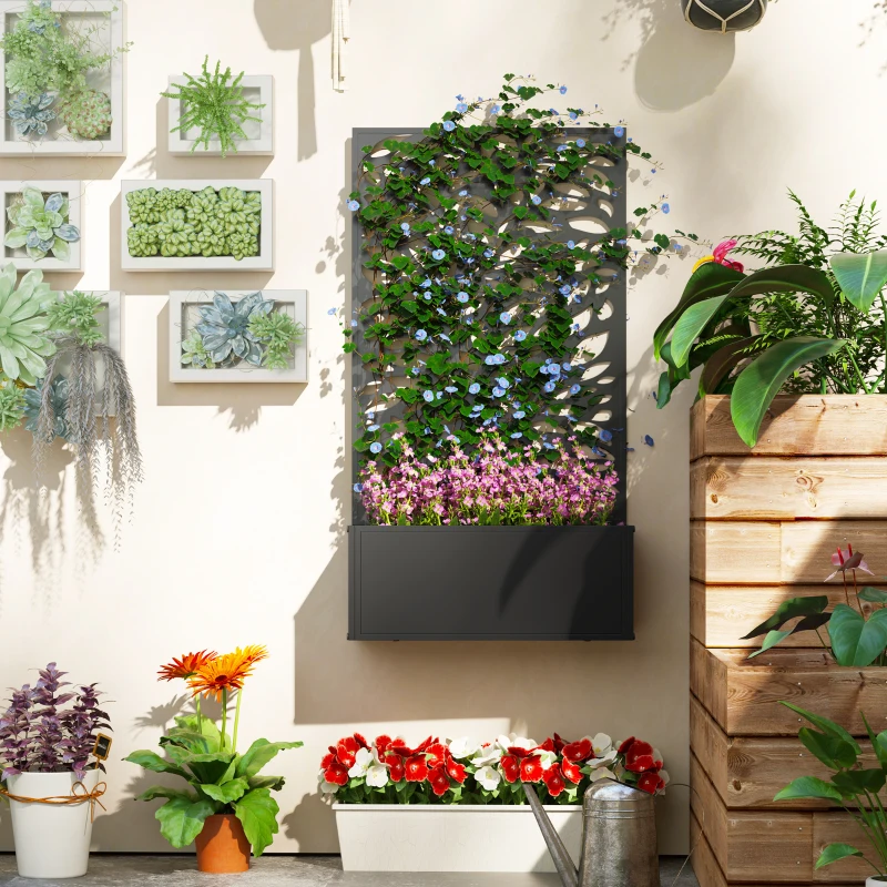 Outsunny Metal Raised Garden Bed with Privacy Panel, Freestanding or Wall Mounted Outdoor Planter Box for Garden, Patio