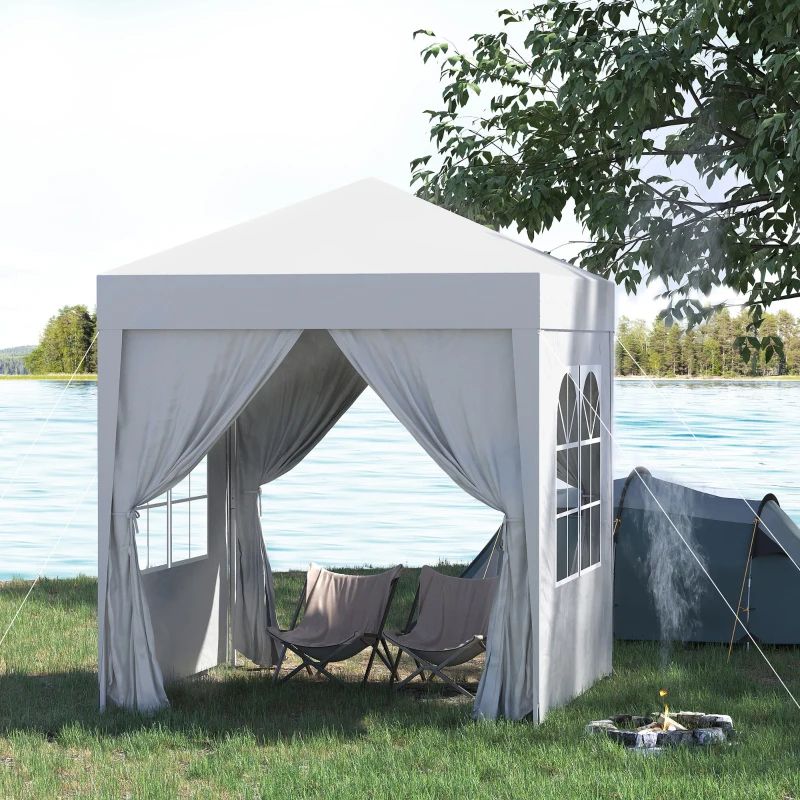 Outsunny 6.6'x6.6' Pop Up Canopy Tent with Sidewalls, Instant Sun Shelter Camping Gazebo with Carry Bag, White