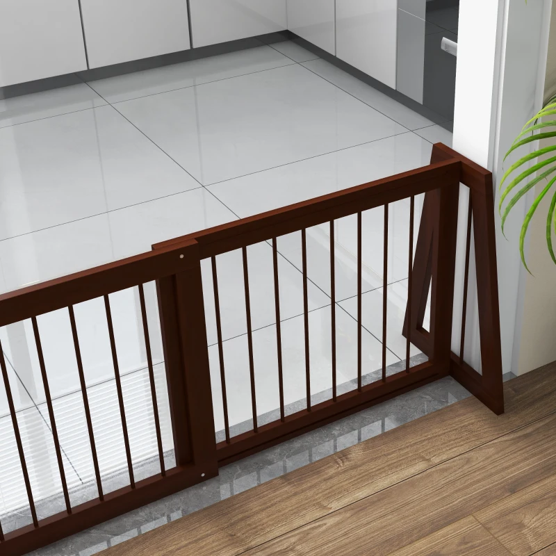 PawHut 28"-75" Freestanding Wooden Pet Gate with Support Feet & Non-Slip Mats for Indoor, Stairway, Doorway, Brown