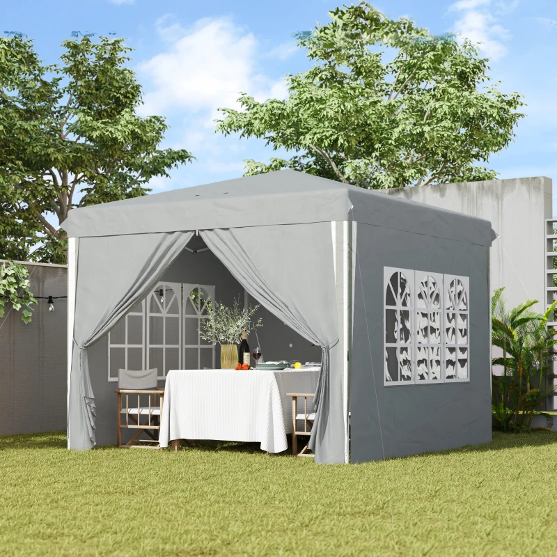 Outsunny 10' x 10' Pop-Up Canopy Tent with Sidewalls, Height-Adjustable, Carry Bag Included, for Outdoor, Garden, Patio, Light Grey
