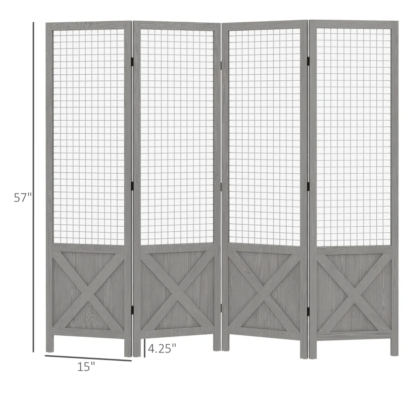 HOMCOM 4.7' 4 Panel Room Divider, Indoor Privacy Screens for Home, Distressed Gray