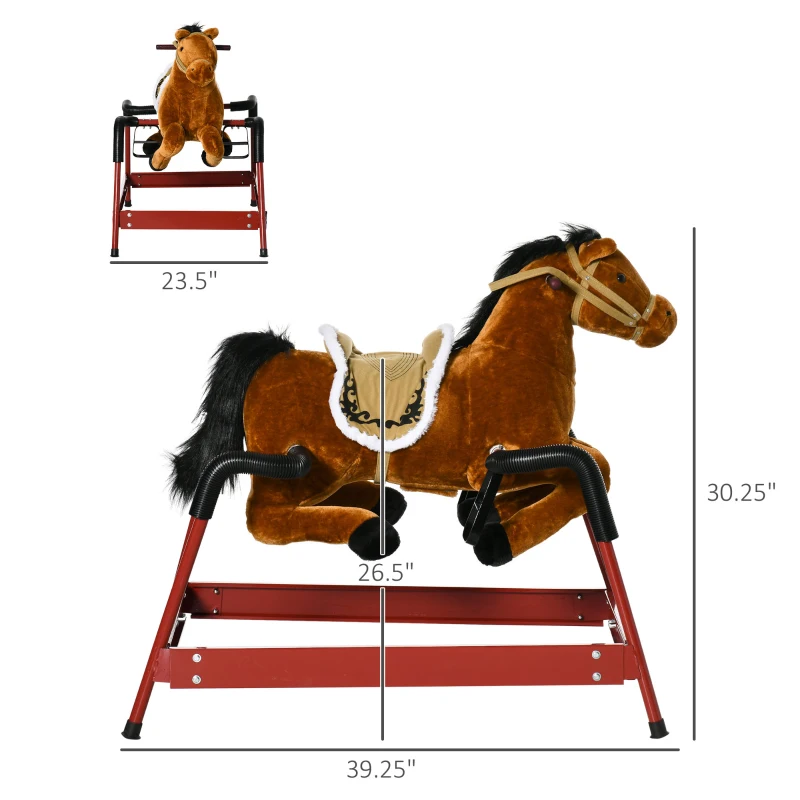 Qaba Kids Spring Rocking Horse, Ride on Horse for Girls and Boys with Animal Sounds, Plush Horse Ride-on with Soft Feel, Interactive Toy for Kids