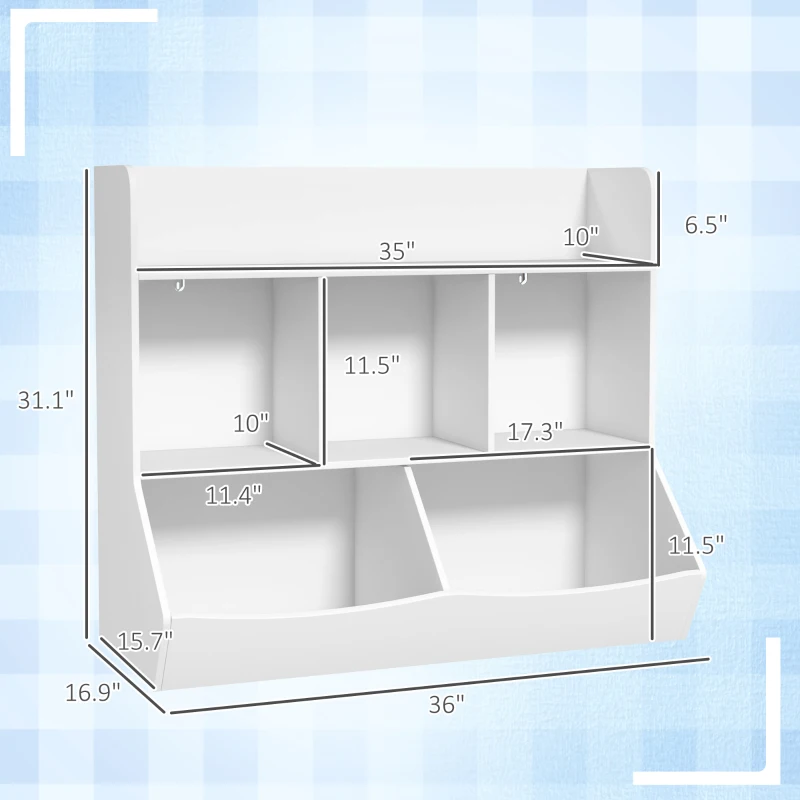 Qaba 3 Tier Kids Toy Storage with 5 Compartment, Anti-Tip Device for Nursery, Living Room, Playroom, Classroom, White