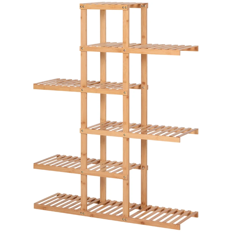 HOMCOM Bamboo Plant Stand, Flower Shelf, Utility Shelving Standing Unit, 6 Tier Display Rack Storage Organizer for Living Room Balcony Hallway Bathroom, Natural