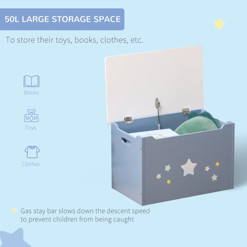 Qaba Kids Toy Storage Box, Organizer Chest with Gas Stay Bar Seating Bench, Blue