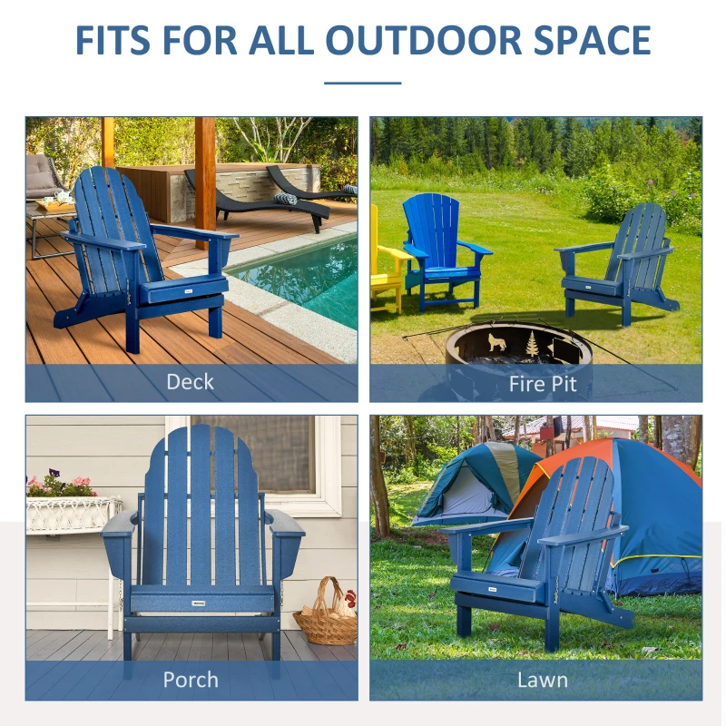 Outsunny Folding Adirondack Chair, HDPE Fire Pit Chair, Weather Resistant Outdoor Chair for Patio, Garden, Backyard, Lawn, Blue