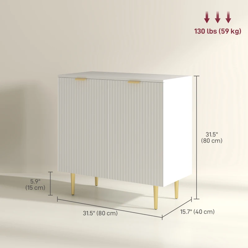 HOMCOM Modern Kitchen Storage Cabinet, Sideboard Buffet Cabinet with Adjustable Shelves and Metal Legs for Kitchen, White