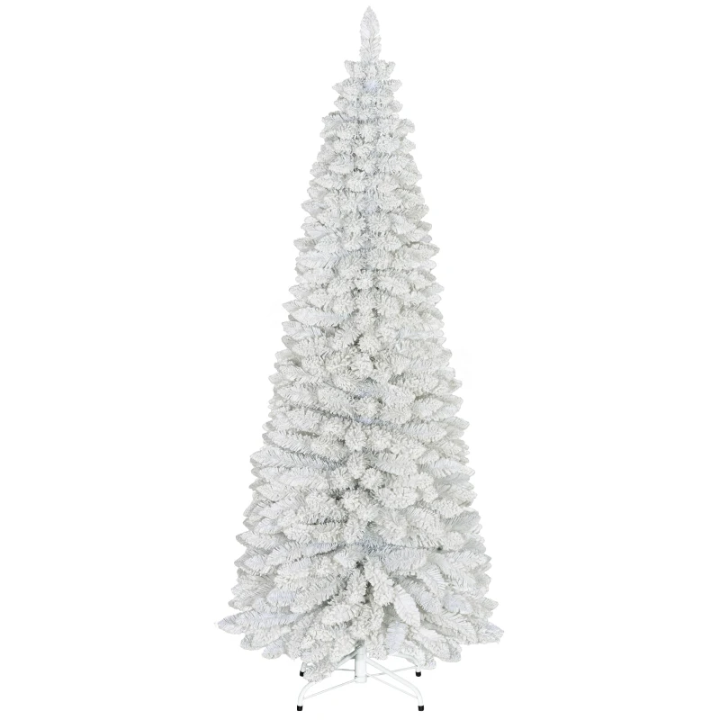 HOMCOM 6ft White Christmas Tree, Flocked Pencil Christmas Tree with 376 Branch Tips and Metal Base for Home, Indoor, Holiday