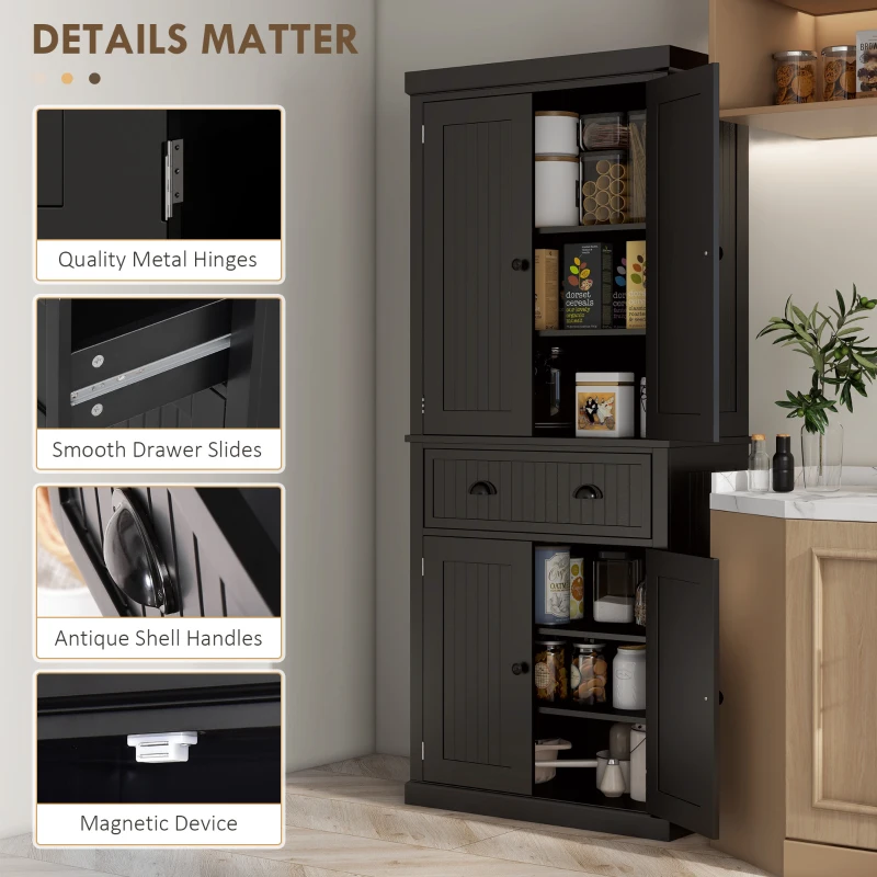 HOMCOM 72" Kitchen Pantry, Freestanding Storage Cabinet with Drawer, Doors, Black