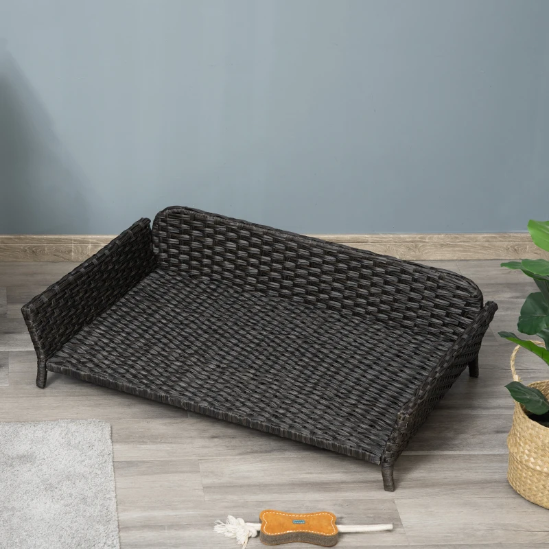 PawHut Elevated Rattan Dog Bed with Steel Frame, Handwoven Wicker Pet Bed with Water Resistant Cushion, Dog Bed Outdoor for Large Medium Dog, Charcoal Gray